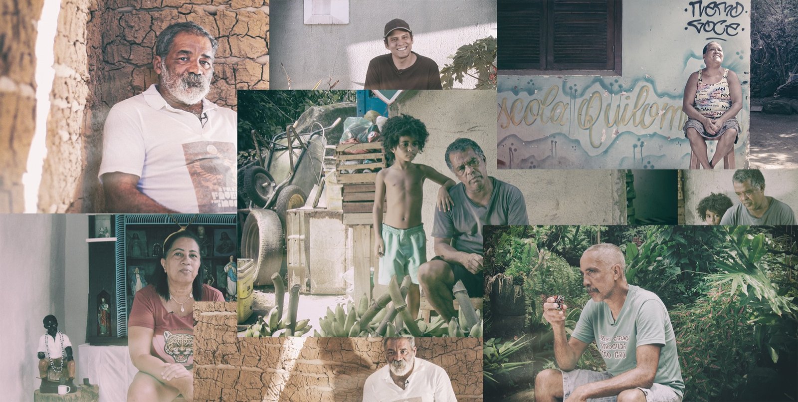 Colagem de retratos de moradores do Quilombo Cafundá Astrogilda